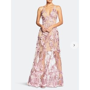 Dress the Population Sidney Dress Pink 3D Floral Appliqués A-line Gown LilacNude
